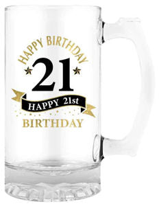 Beer Stein With Handle 490ml '' Happy 21st Birthday''