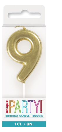 Mini Gold Numeral Candle 9