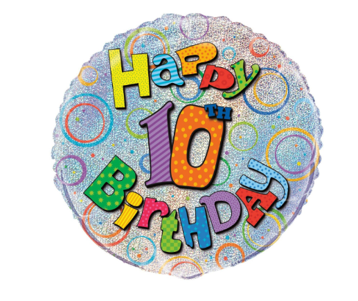 Happy 10th Birthday Prismatic Rainbow Foil Balloon 18''