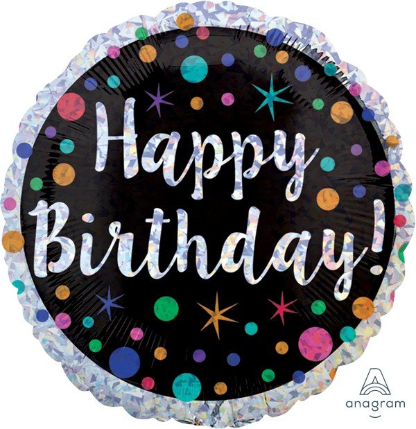 Happy Birthday Holographic Foil With Polka Dots 43cm