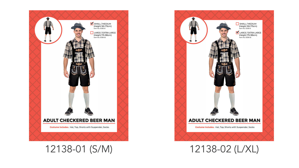 Adult Checkered Beer Man Costume Blue Cream Check