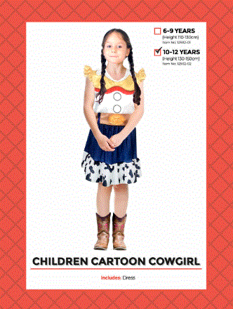 Children Cartoon Cowgirl Costume 10-12 Years