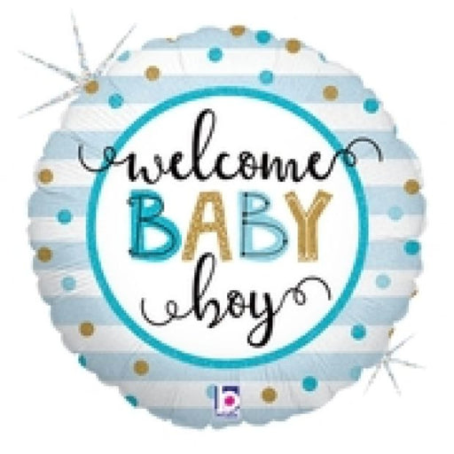 18" Foil Balloon Welcome Baby Boy Dots