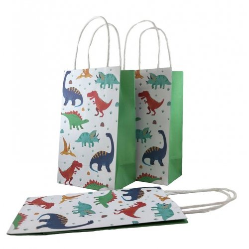 Party Bag Paper 215x130x80mm Dinosaur Pack 5