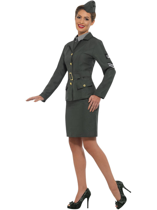 WW2 Army Girl  Adult Costume, Green Size 16-18