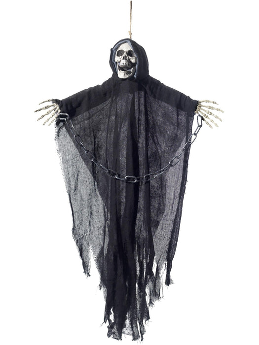 Hanging Reaper Skeleton Decoration, Black with Cape & Chains, 70x90cm / 28x35in