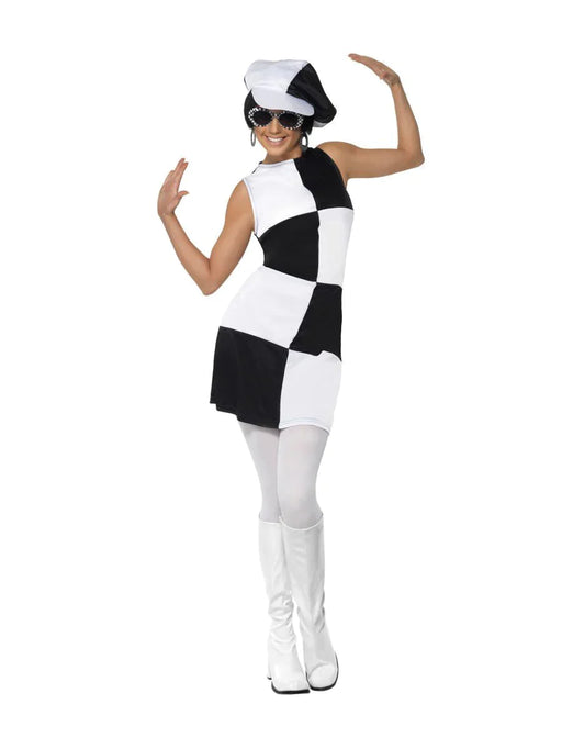 60's Black/White Party Girl Costume - Medium