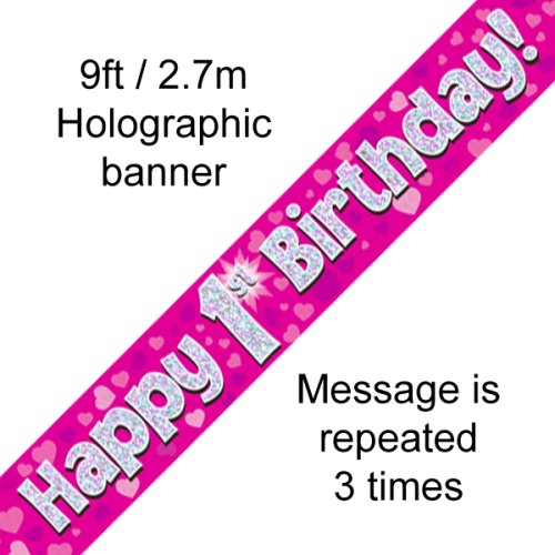 Happy Birthday Pink Holographic 9ft Banner