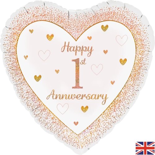 Rose Gold Heart Happy 1st Anniversary Foil Balloon 18''/45.7cm