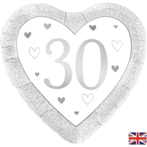 30th Silver Heart Anniversary Foil Balloon 18''/45.7cm