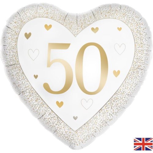50th Gold Heart Anniversary Foil Balloon 18''/45.7cm
