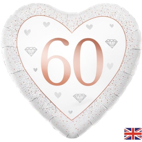 60th Rose Gold Heart Anniversary Foil Balloon 18''/45.7cm