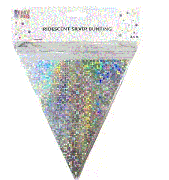 Iridescent Silver Triangle Flag Bunting 3.5M