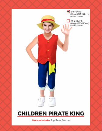 Children Pirate King Costume 6-9 Years