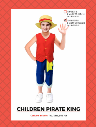 Children Pirate King Costume 10-12 Years