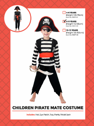 Children Pirate Mate Costume 6-9 Years