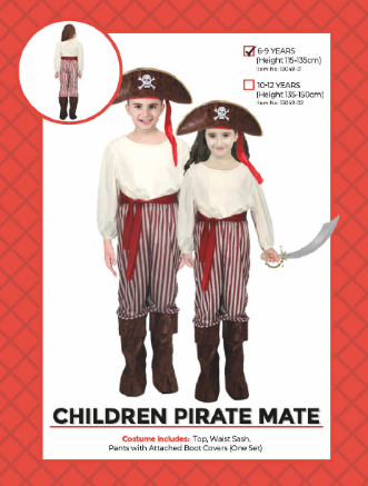 Children Pirate Mate Costume 6-9 Years