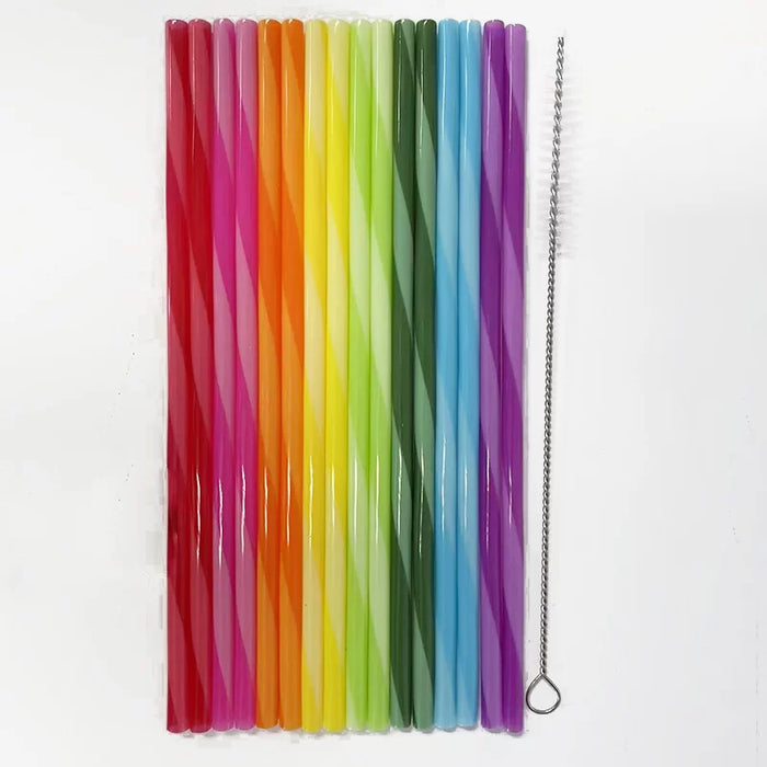 Multicolour Plastic Reusable Straws with Brush 20cm 16 Pack