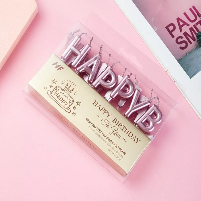 Happy Birthday Candles Rose Gold 7.5cm 13 Letters