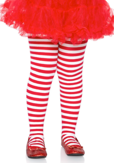 Childrens Striped Tights Red/White 10-12 Years