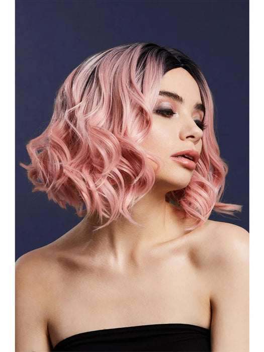 Fever Kourtney Wig, Two Toned Blend, Curls Long Bob, Centre Parting, 30cm/ 12in Baby Pink