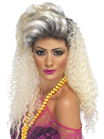 80s Bottle Wig, Blonde, Curly with Quiff