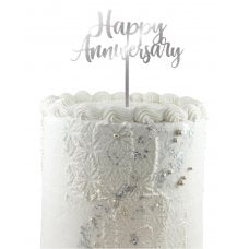 Happy Anniversary Silver  Acrylic Cake Topper