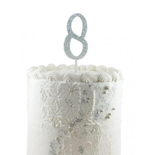 #8 Cake Topper Glitter Silver
