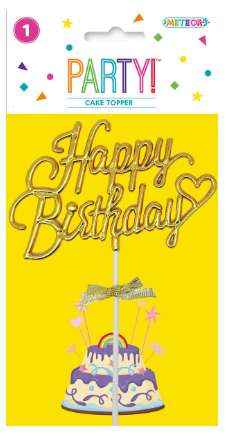 Gold Happy Birthday Cake Topper With Bow