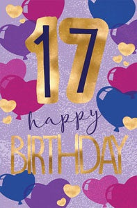 Happy Birthday 17th Card With Balloon Hearts