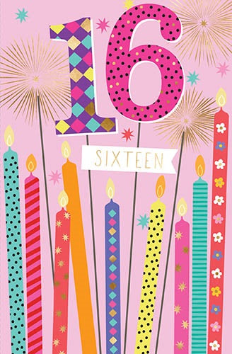 16th Birthday Rainbow Candles Birthday Card