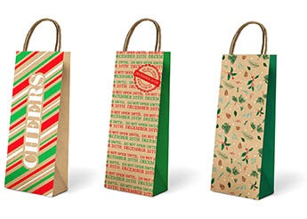 Christmas Kraft Bottle Bags - 3 Pk