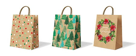 Christmas Kraft Medium Gift Bags - 3 Pk