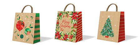 Christmas Kraft Large Gift Bags - 3 Pk
