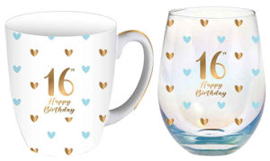 16th Sweet Heart Mug & Stemless Glass Gift Set