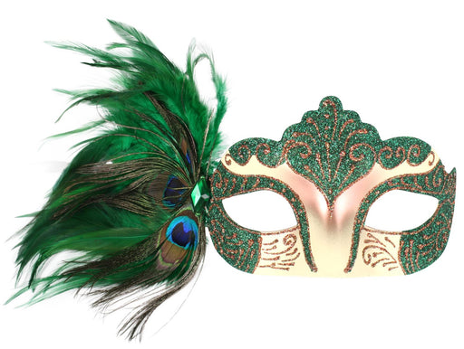 Burlesque With Peacock Feathers Green Eye Mask
