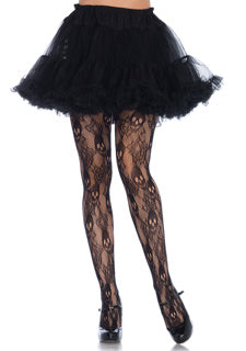 Amanda Plus Size Black Rose Skull Lace Tights 1X2X