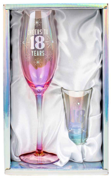 18th Holographic Champagne & Shot Glass Gift Set