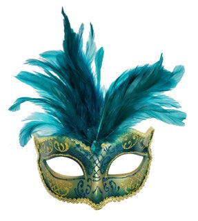 Feathered Masquerade Eye Mask - Teal
