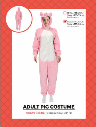 Adult Pig Onesie - Large/Extra Large