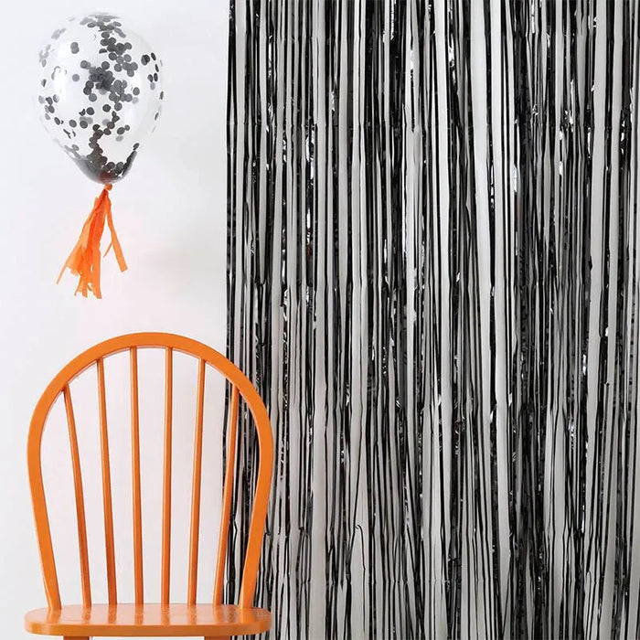 Black Foil Fringe Curtain 200 x 100cm