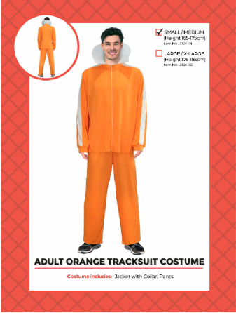 Adult Orange Tracksuit Costume - Large/Extra Large