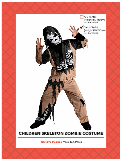 Skeleton Zombie Childrens Costume main image 1