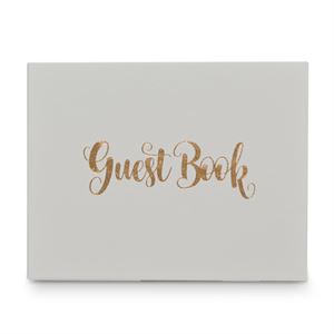 Guest Book White With Rose Gold Text