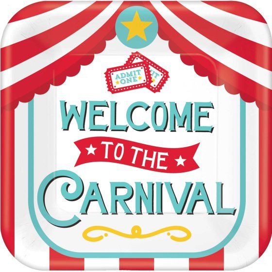 Welcome To The Carnival Square Paper Plates 17cm 8 Pack