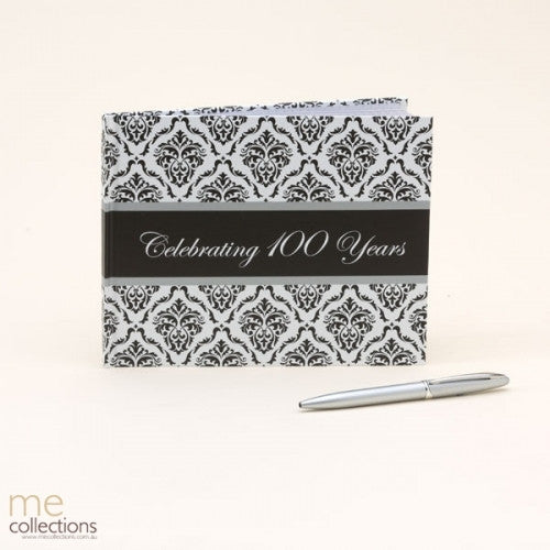 GUEST BOOK WITH PEN 100TH BIRTHDAY DAMASK