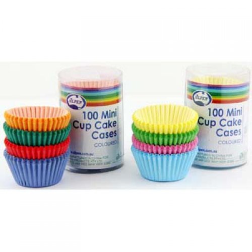Mini Cup Cake Cases Bright Colour Assorted (30x20mm) 100 Pk