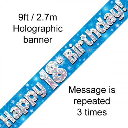 Happy Birthday Blue Holographic 9ft Banner