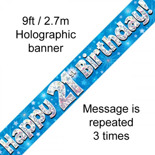Happy Birthday Blue Holographic 9ft Banner