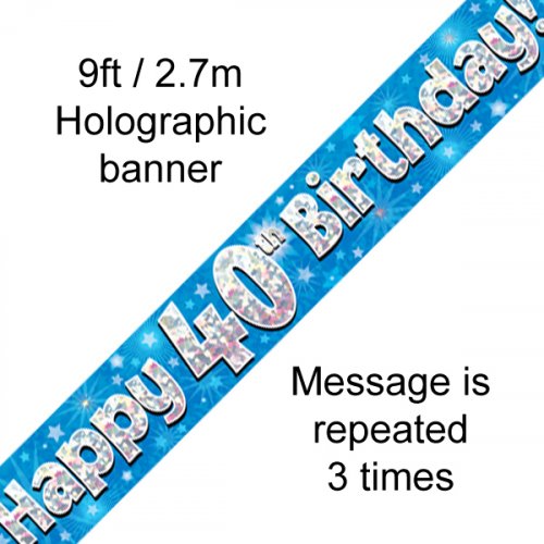 Happy Birthday Blue Holographic 9ft Banner